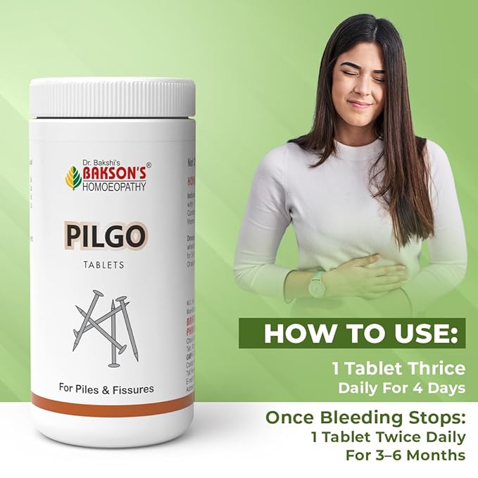 Dr. Bakshis Baksons Homoeopathy Pilgo Tablets, For Bleeding Pain Associated With Piles, 200 Tablets
