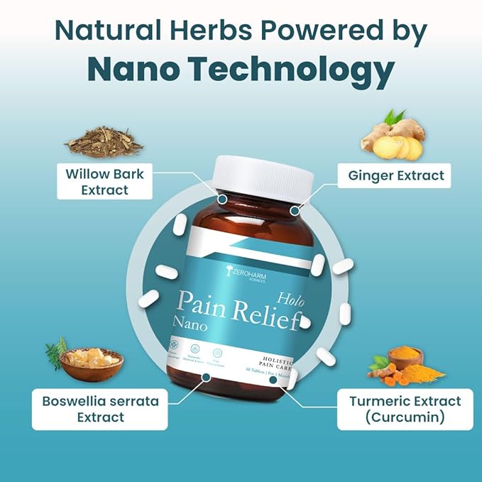 ZEROHARM Holo Pain Relief Tablets|Plant-Based|Pain Management|Reduces Knee-Joint Pain|Improves Mobility|Willow Bark, Boswellia, Turmeric &amp; Ginger | Body Pain Relief