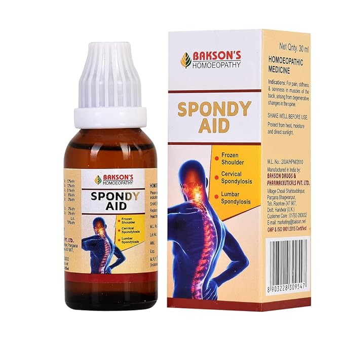 Dr. Bakshis Baksons Homoeopathy Spondy Aid Drops | Helps In Reducing Pain, Stiffness Soreness In Back Muscles | Reduces Stiffness Radiating Pain Associated With Cervical and Lumbar Spondylosis