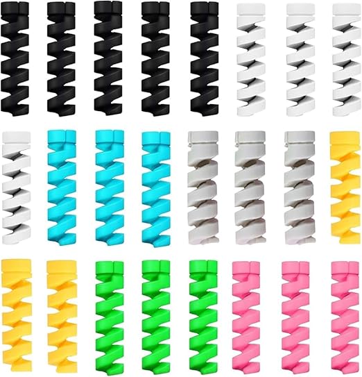 Sounce 25 Pcs Spiral Cable Protectors Wire Protectors Spring Wire for All Wired Accessories for USB Charger, Data Cable, Headphones, MacBook, Laptop, Elastic Cord Saver (Multi-Color)