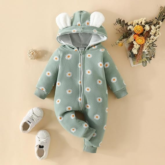 BRANDONN Kids cotton fleece jumpsuit romper sleepsuit hooded semi winter baby boys girls
