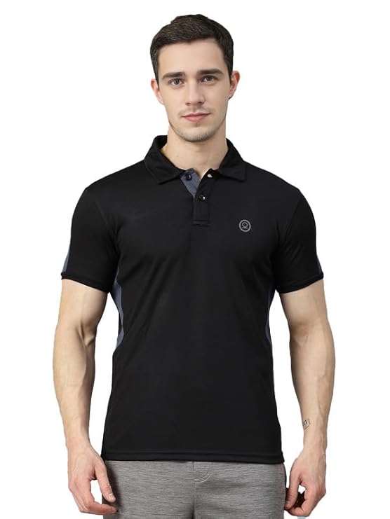 CHKOKKO Men Polyester Solid Active Sports Wear Polo Half Sleeve Gym T-Shirt with Button-Down Collar Quick Dry Breathable Perfect for Workout Regular Fit and Running Tee