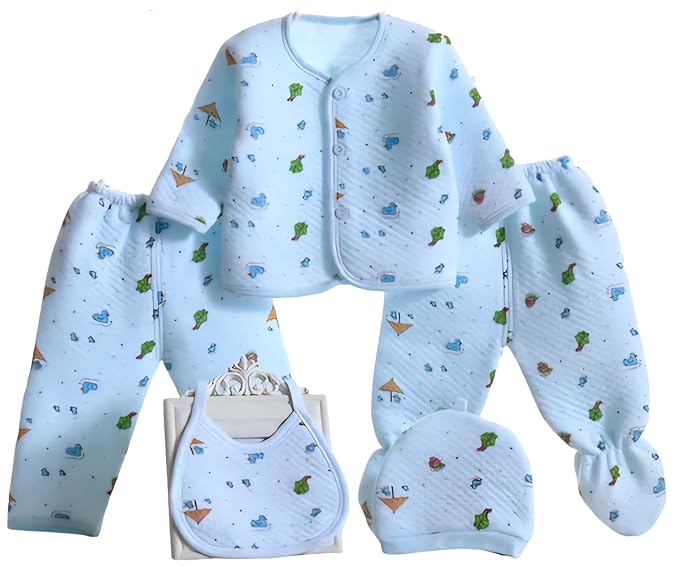 First Kick Presents New Born Baby Summer Wear Baby Clothes 5Pcs Sets 100% Cotton Baby Boys Girls Unisex Baby Cotton/Summer Suit Infant Clothes First Gift for New Born Baby