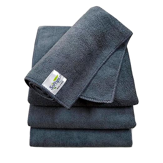 SOFTSPUN Microfiber Cloth - 4 pcs - 40x40 cms - 340 GSM Grey! Thick Lint Streak-Free Multipurpose Cloths - Automotive Microfibre Towels for Car Bike Cleaning Polishing Washing Detailing.