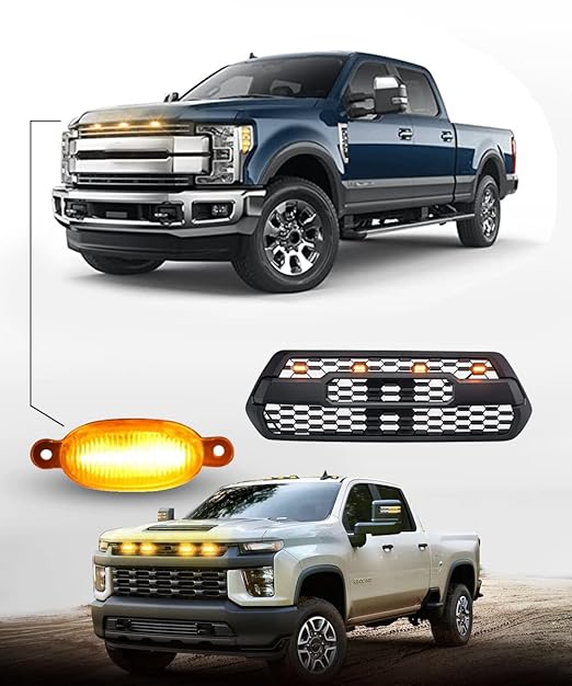 FABTEC Universal 4 X 4 Daytime Running Light Led Car Grill Raptor Style Emergency Warning Off-Roading Light for All Car/Truck/SUV (Yellow) (Set of 4 Pcs)