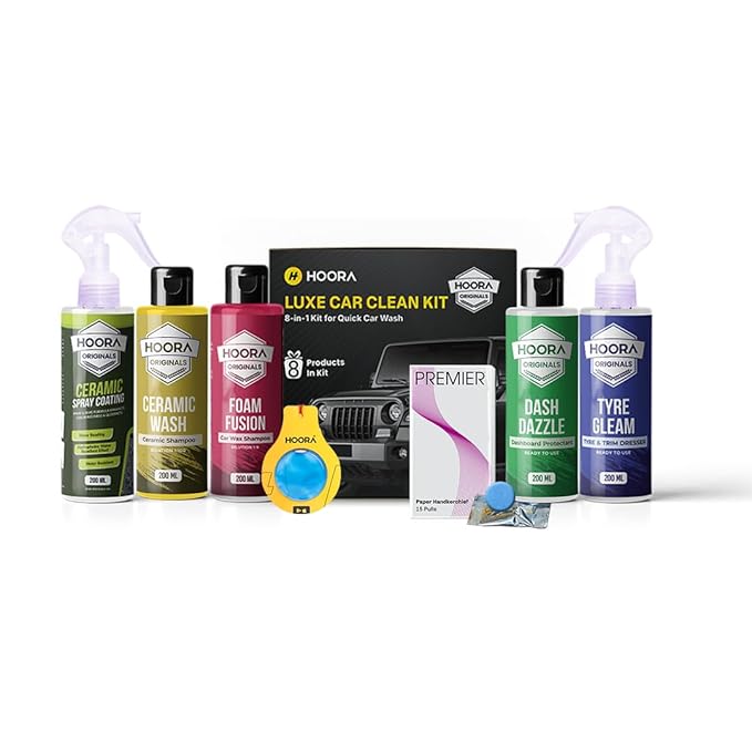 HOORA Monthly Car Care Kit, Complete 8-in-1 Car Cleaning Shine Solution, Ceramic Coating with Ceramic Shampoo, Long-Lasting Protection, 30-Day Freshness, Premium Detailing, 200 ml Per Piece