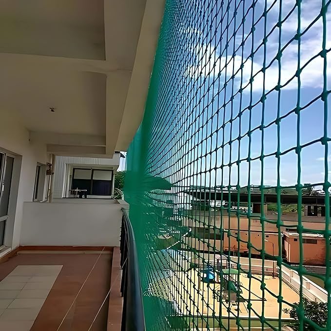 Essoti Monkey Net/Cricket Net/Children Safety net/Nylon - (8X18 FT) -2 MM 30 Ply String Size 44 mm Hole, Green in Color Sample Kit Along (8X18 FT, Green)