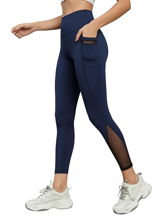 BLINKIN Womens Girls Stretch Fit High Rise Track Pant Gym wear Mesh Leggings Workout Pants with Side Pockets / Stretchable Tights / High waist Sports Fitness Yoga Track Pants